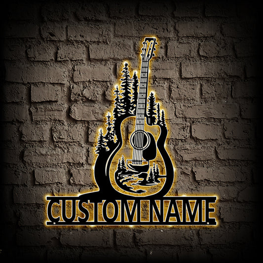 Custom Acoustic Guitar Metal Wall Art With LED Lights