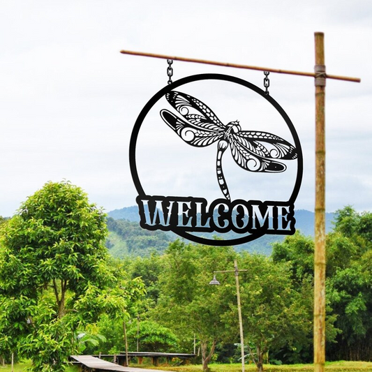 Dragonfly Welcome Metal Sign
