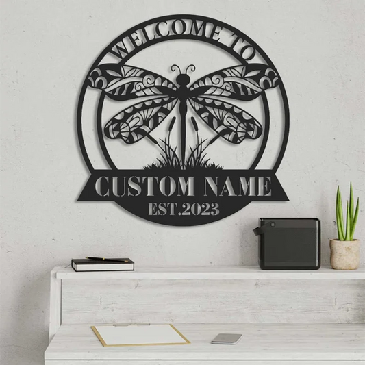 Personalized Metal Dragonfly Sign