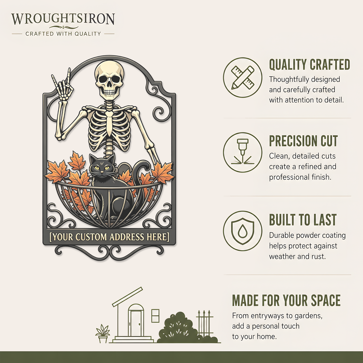 Wroughtsiron skeleton Halloween address stake product details