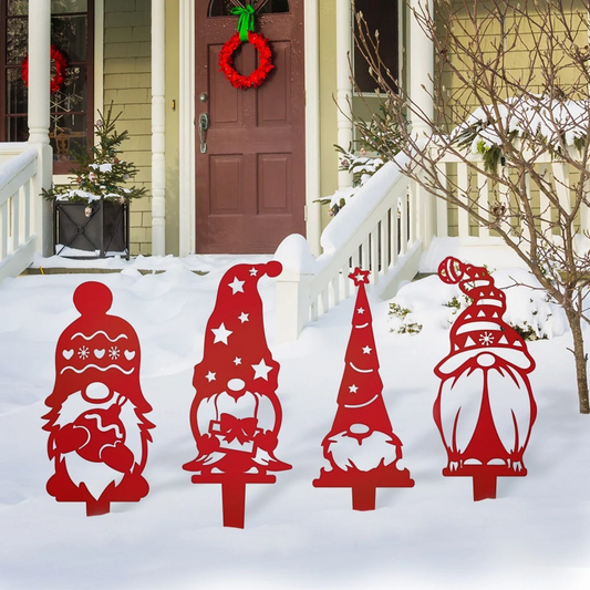 Christmas Gnome Metal Stakes 4-Pack