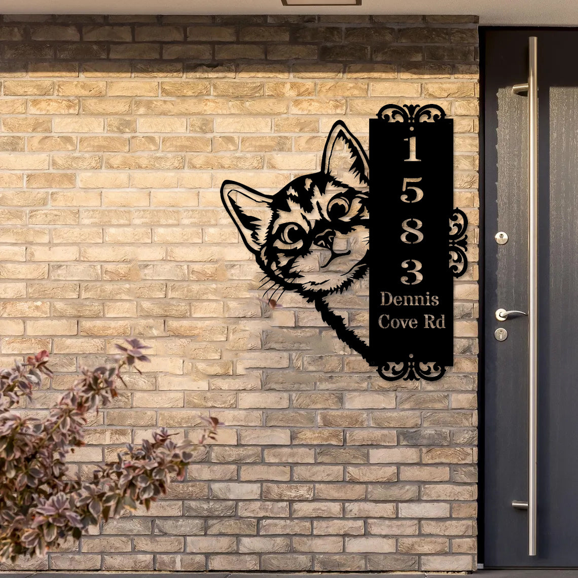 Custom Peeping Cat Door Address Metal Sign