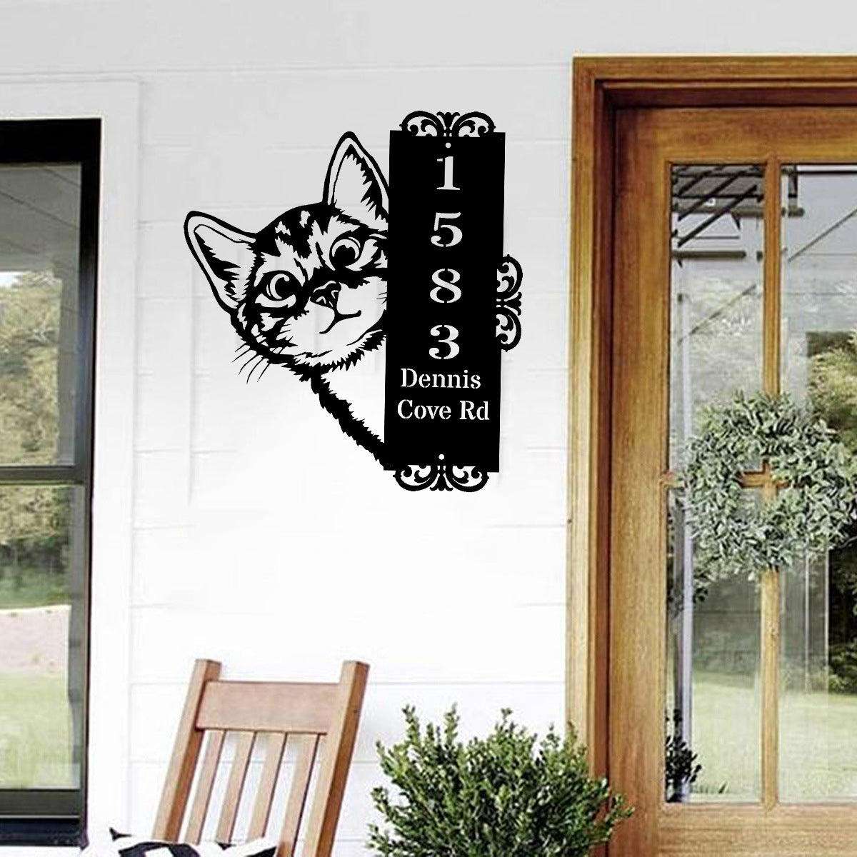 Custom Peeping Cat Door Address Metal Sign