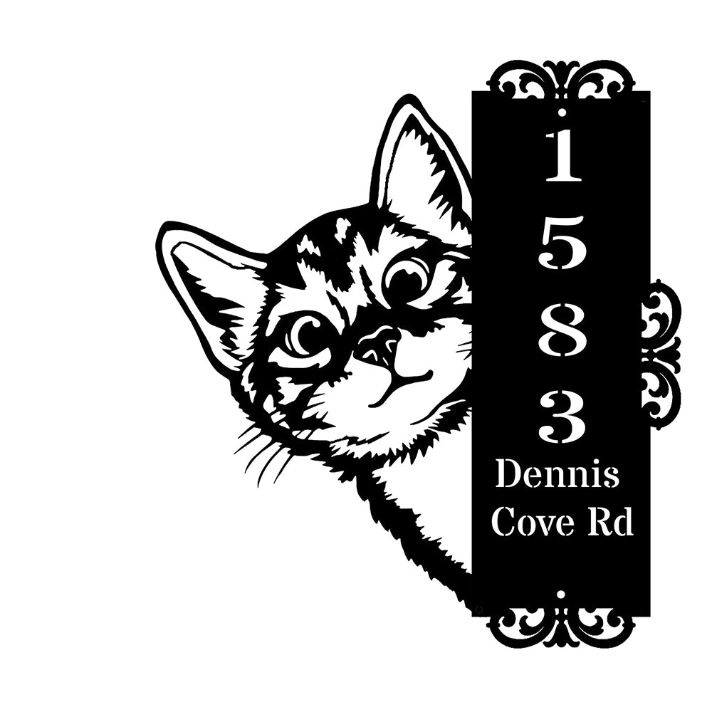 Custom Peeping Cat Door Address Metal Sign
