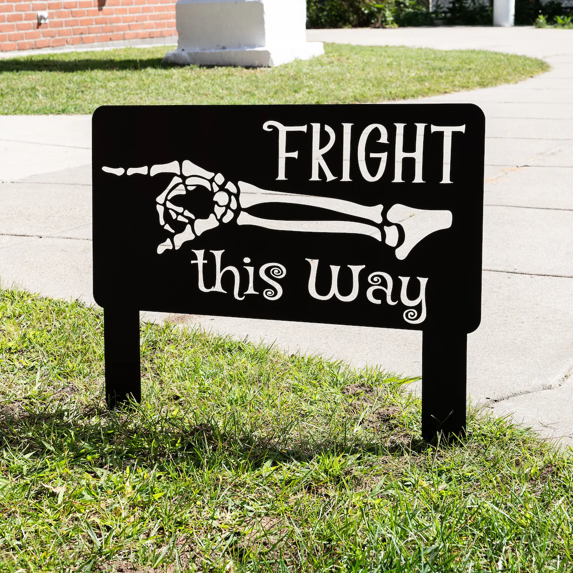 Halloween Fright this Way Metal Yard Sign