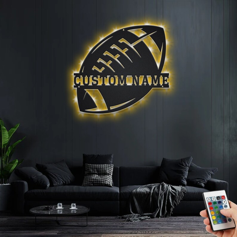 Custom Ball Football Metal Sign With LED Lights