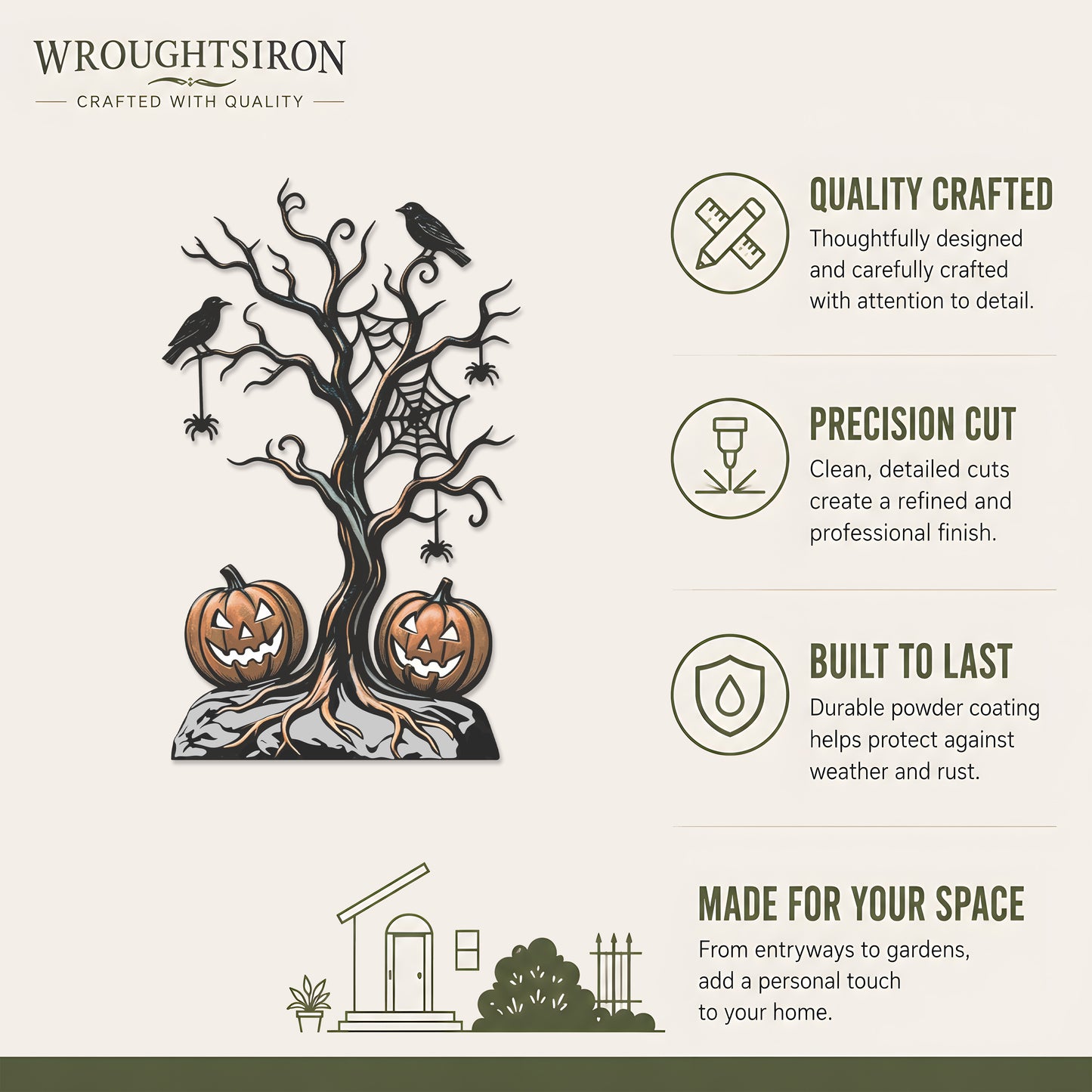 Spooky Tree & Jack-O-Lantern Halloween Garden Stake product details
