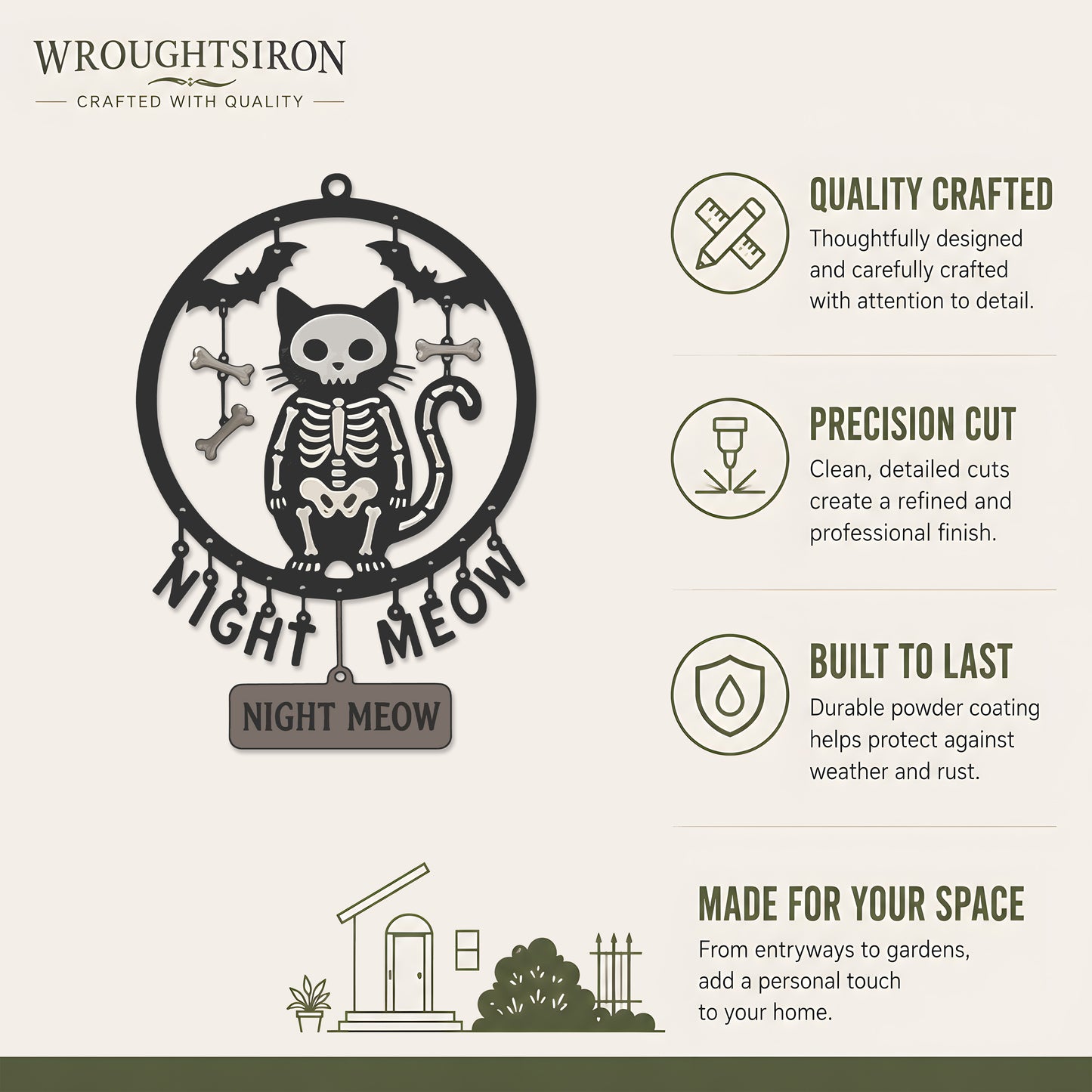 Night Meow Skeleton Cat Halloween Garden Sign product details