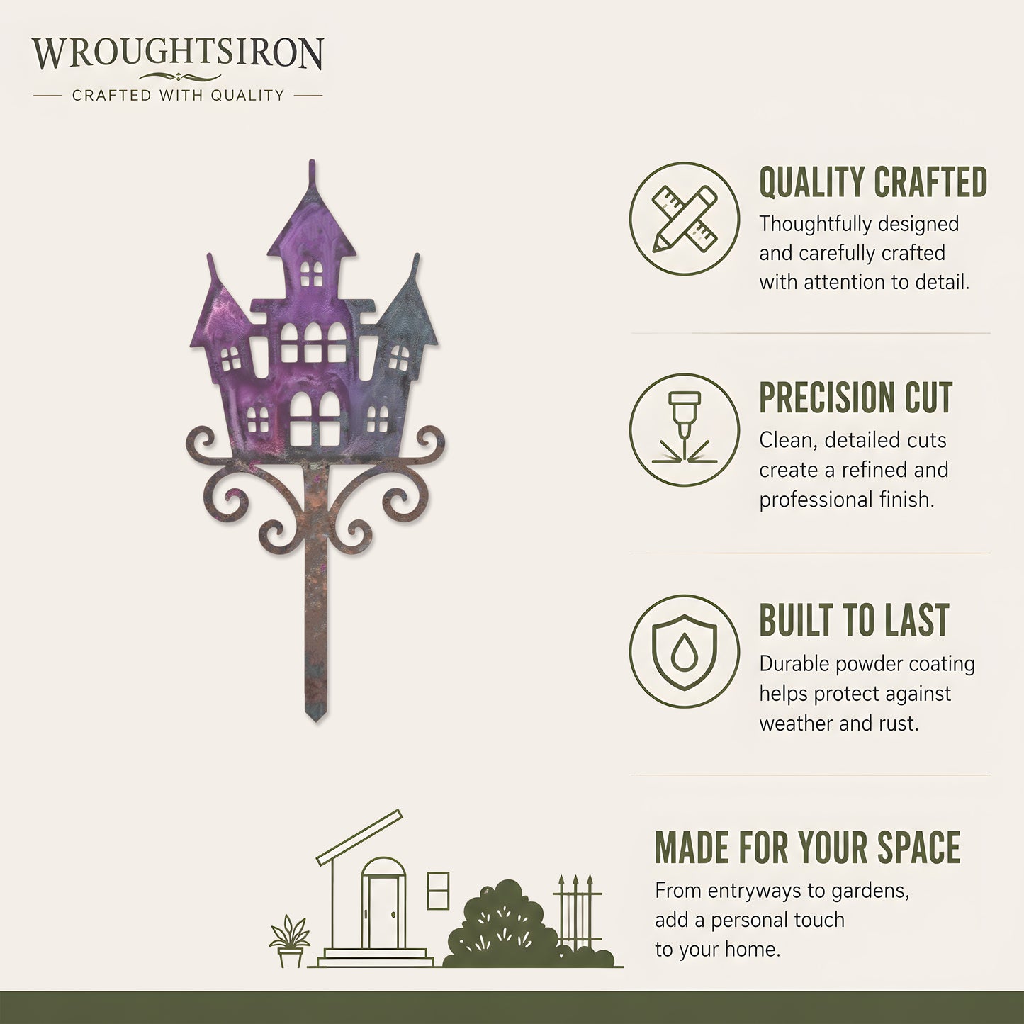Purple Haunted Castle Halloween Garden Stake product details