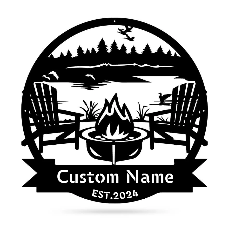 Personalized Campfire Monogram Metal Sign