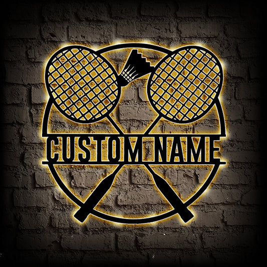 Custom Badminton Racket Metal Sign With LED Lights
