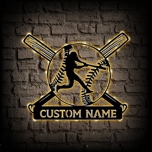 Personalized Baseball Athlete Metal Sign With LED Lights