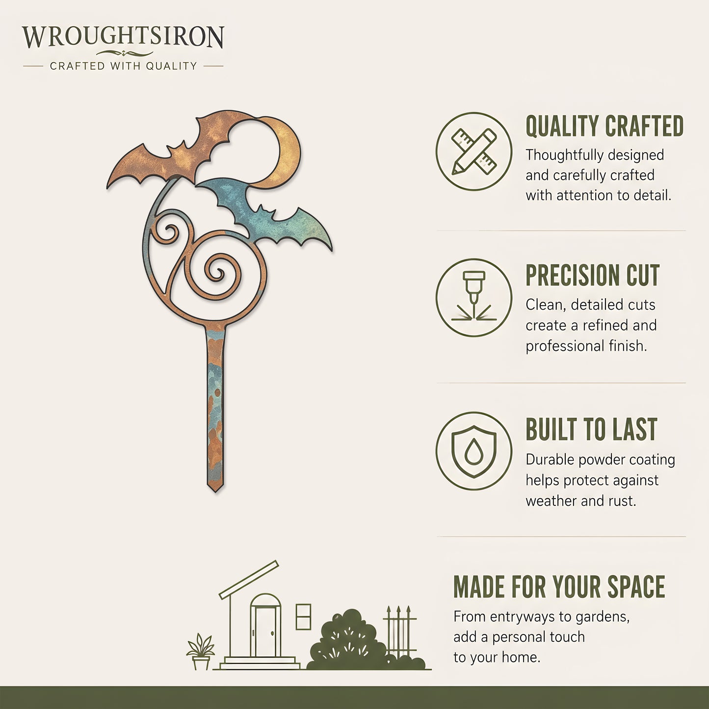 Bat & Crescent Moon Halloween Garden Stake product details