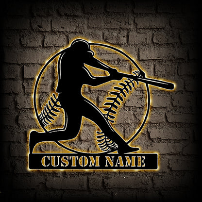 Custom Baseball Athlete Metal Sign With LED Lights