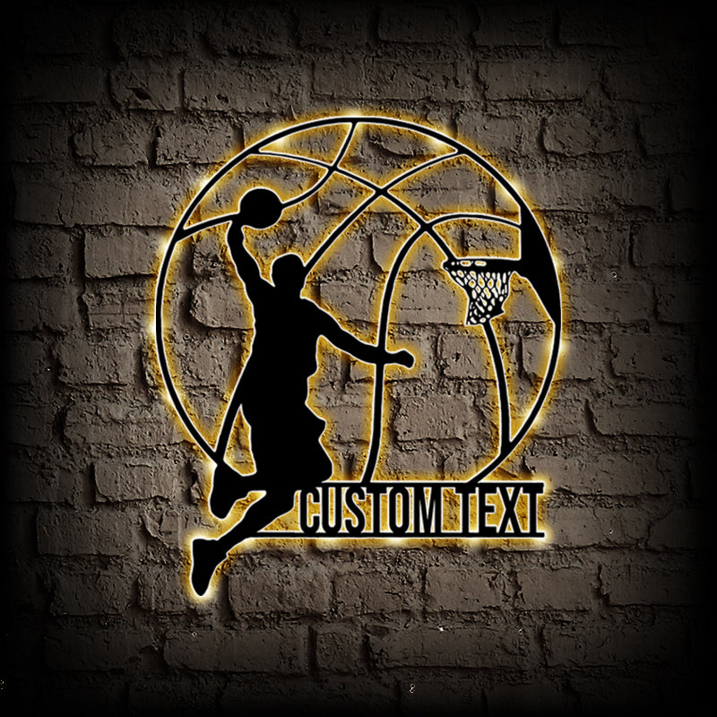 Custom Basketball Boy Metal Sign With LED Lights