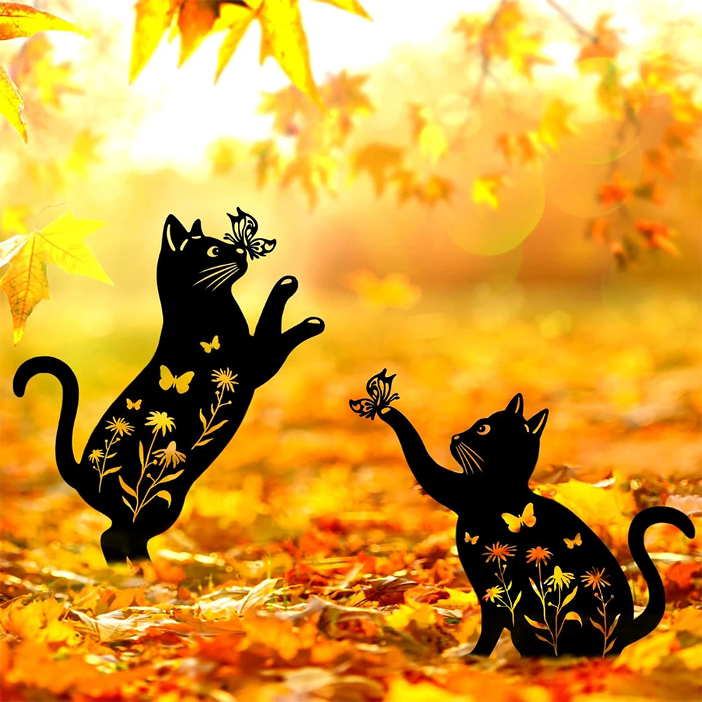 Cat Garden Decor Metal Stake