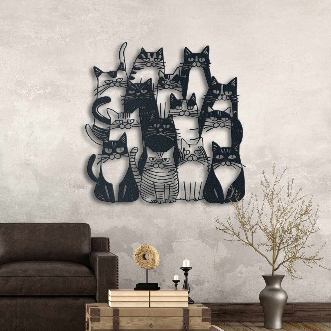 Funny Cats Metal Wall Art-Whimsical Feline Decor
