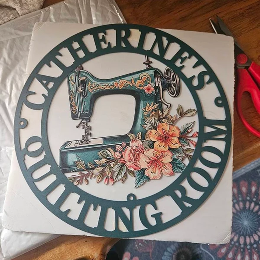 Custom Name Painted Metal Sewing Room Sign