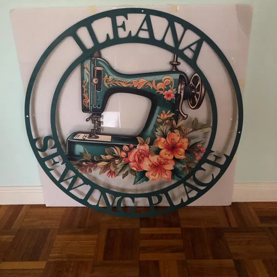 Custom Name Painted Metal Sewing Room Sign