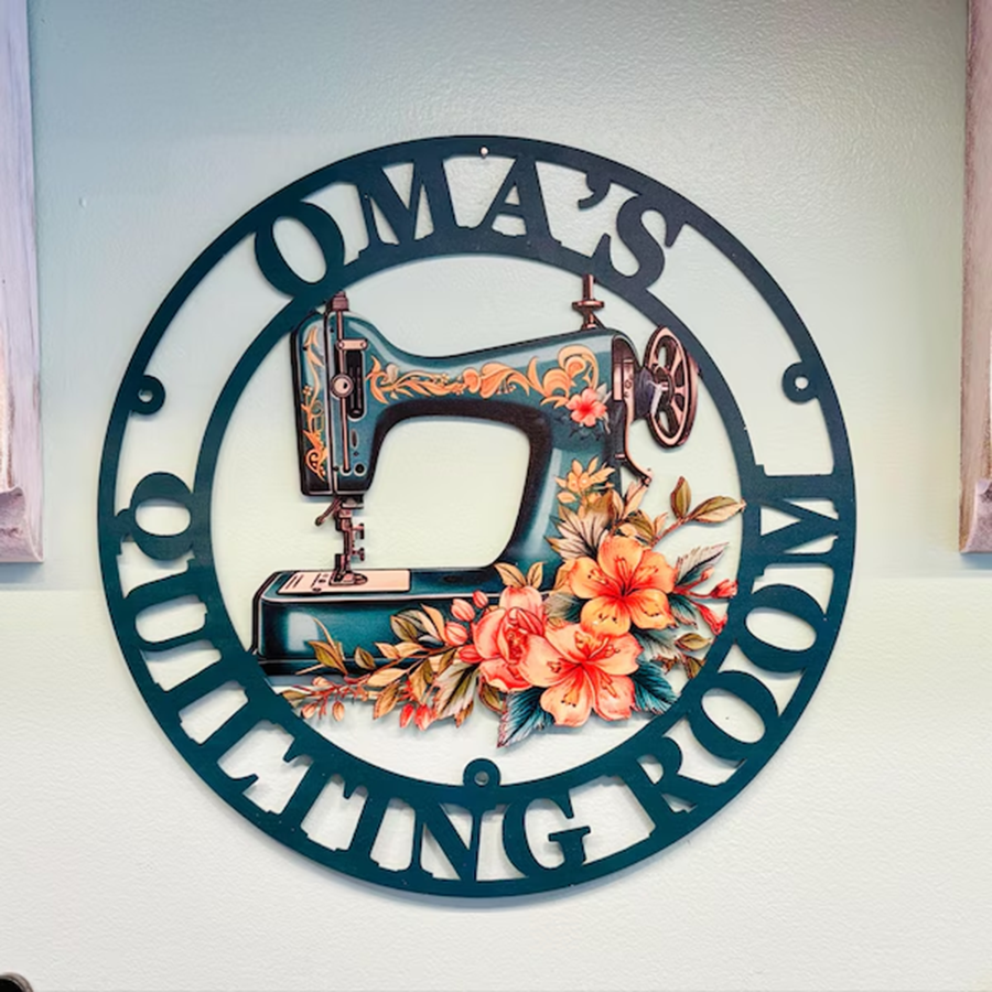 Custom Name Painted Metal Sewing Room Sign