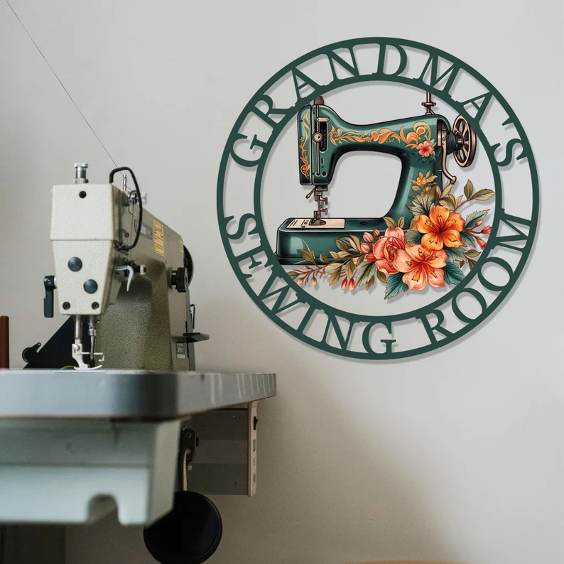 Custom Name Painted Metal Sewing Room Sign