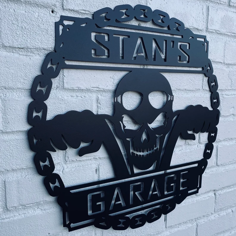 Personalized Motorcycle Skull Metal Wall Art