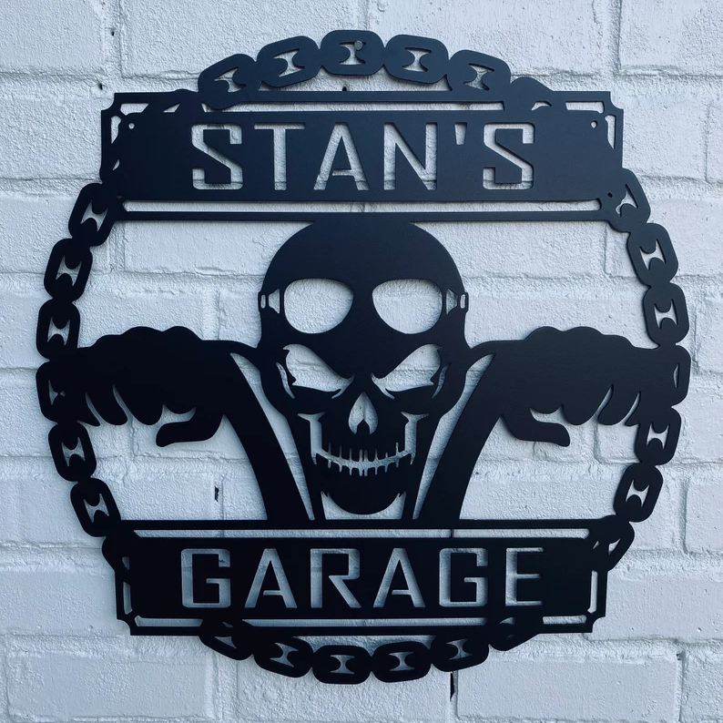 Personalized Motorcycle Skull Metal Wall Art