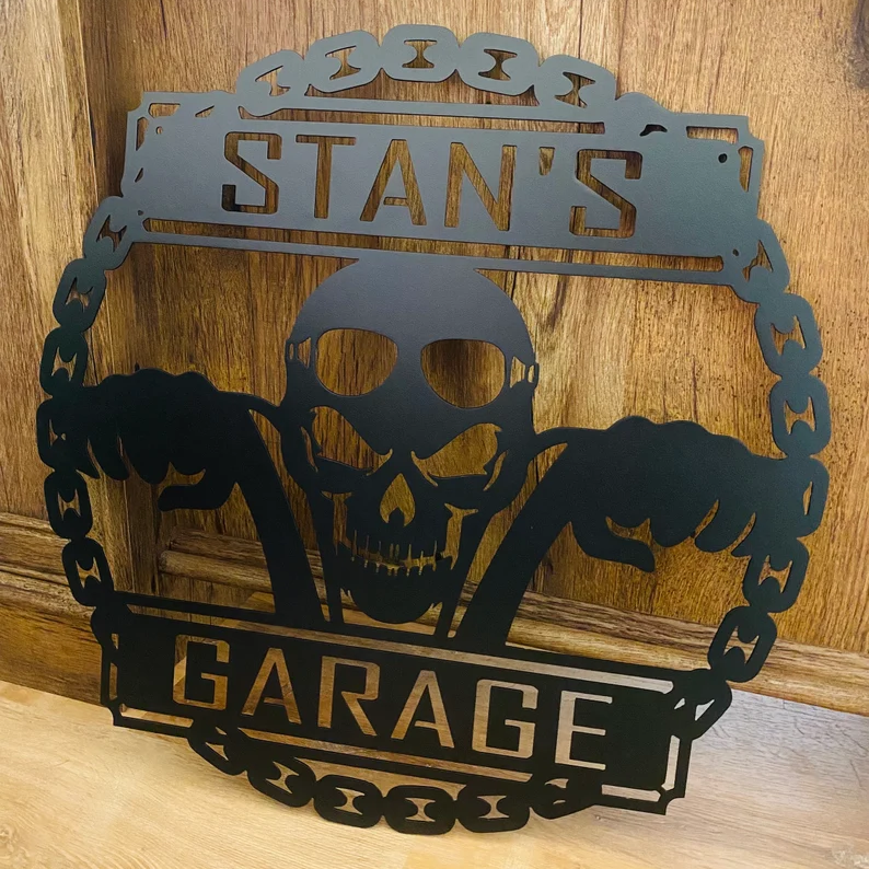 Personalized Motorcycle Skull Metal Wall Art