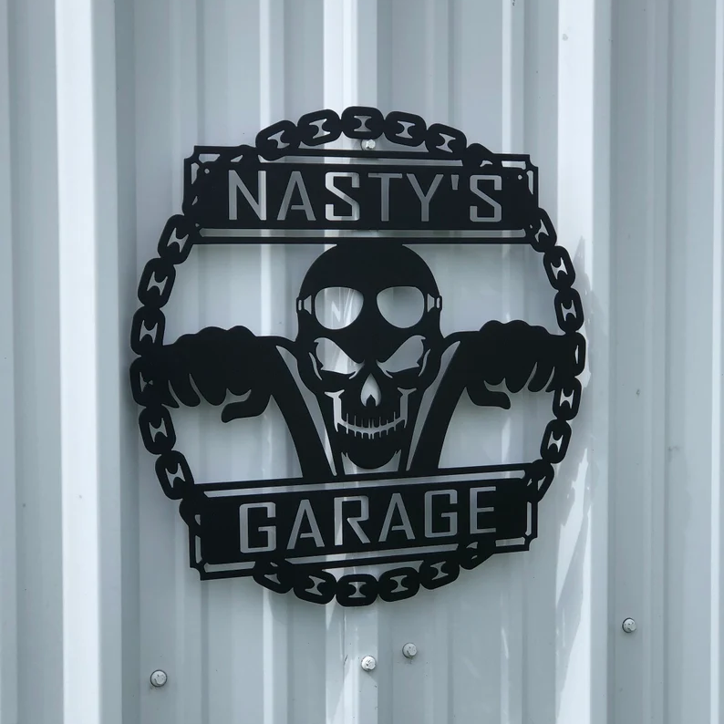 Personalized Motorcycle Skull Metal Wall Art