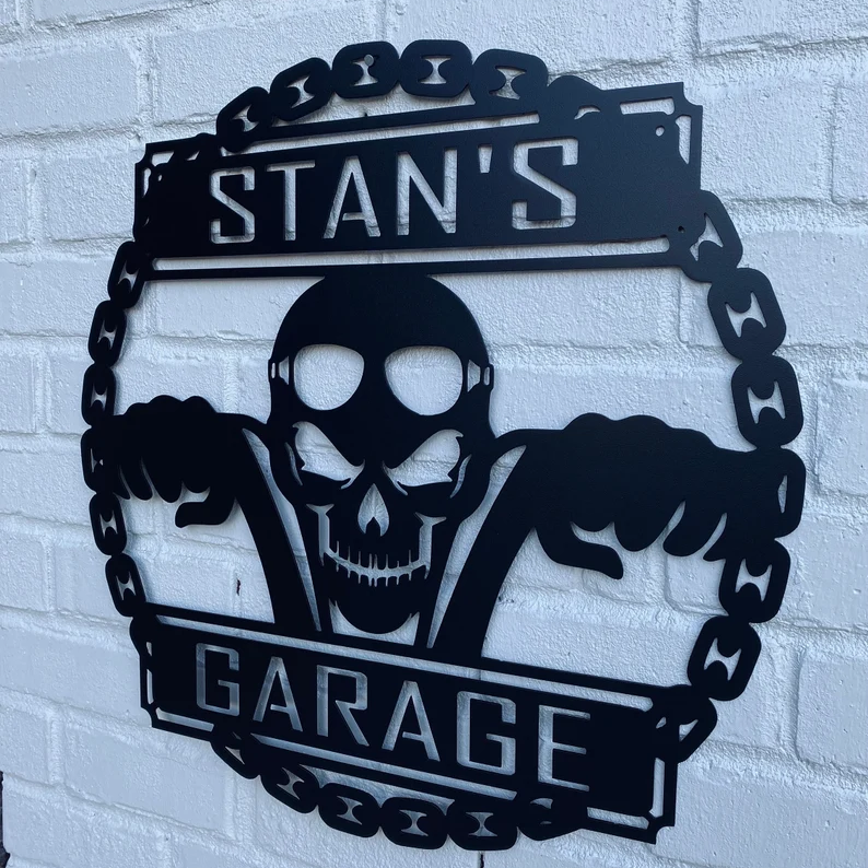 Personalized Motorcycle Skull Metal Wall Art