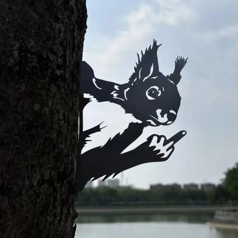 Peeping Middle Finger Animal Metal Sign Yard Art Decor