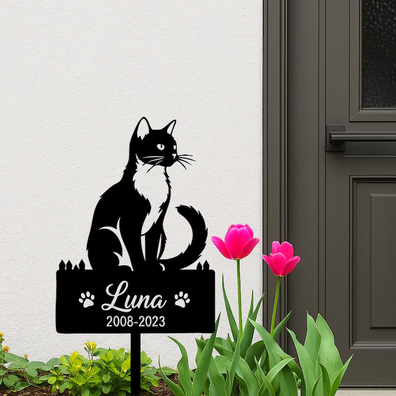 Custom Cat Grave Marker-Outdoor Metal Pet Sign