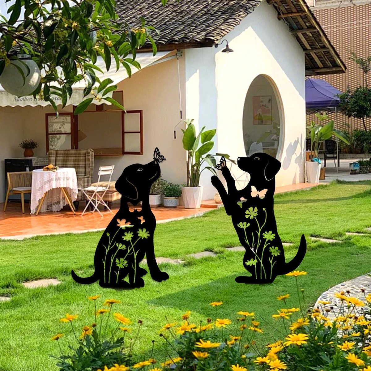 Metal Dog Garden Decor Stakes