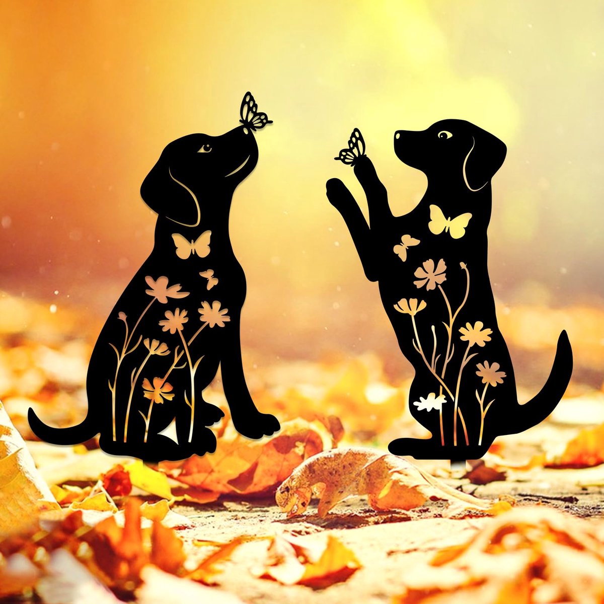 Metal Dog Garden Decor Stakes