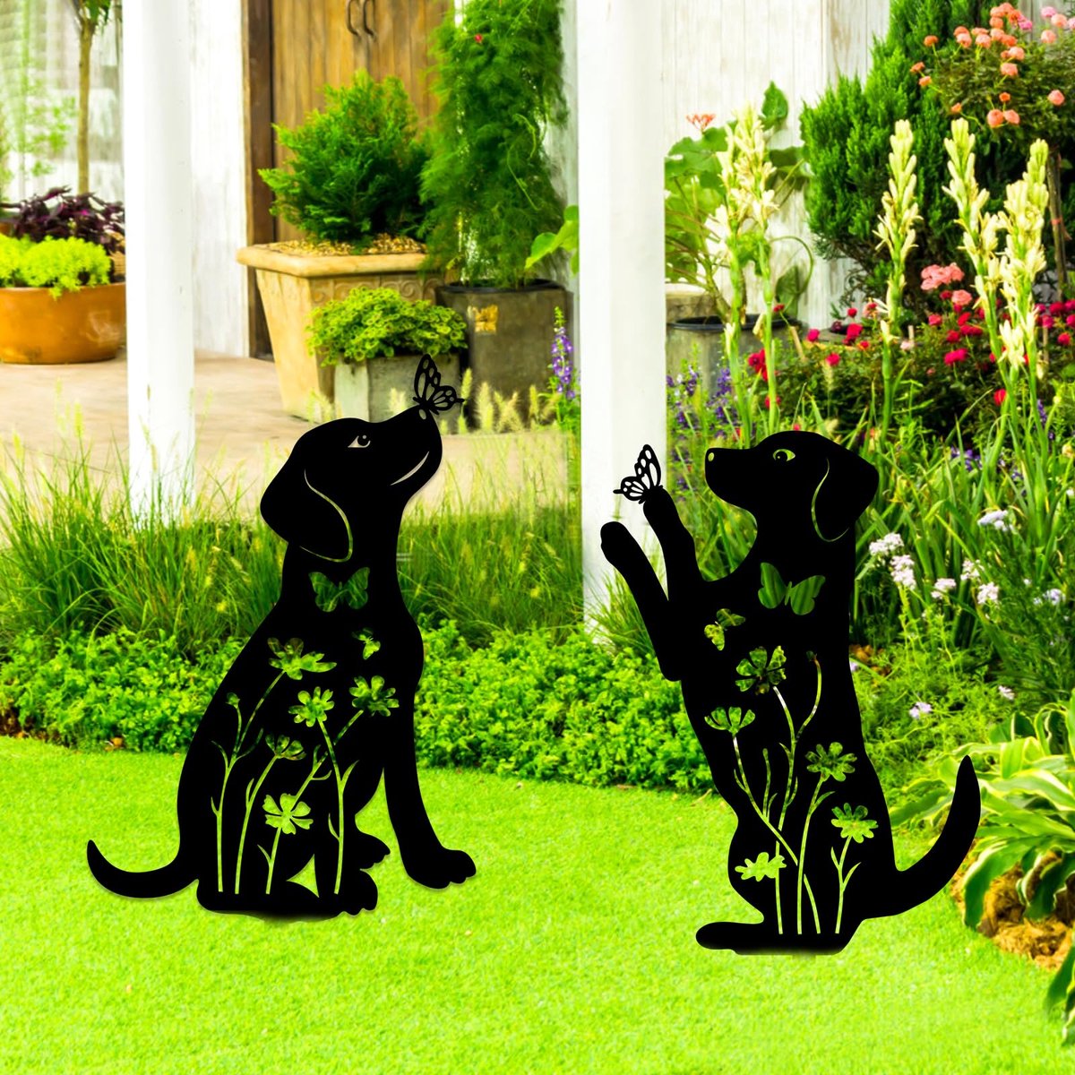 Metal Dog Garden Decor Stakes