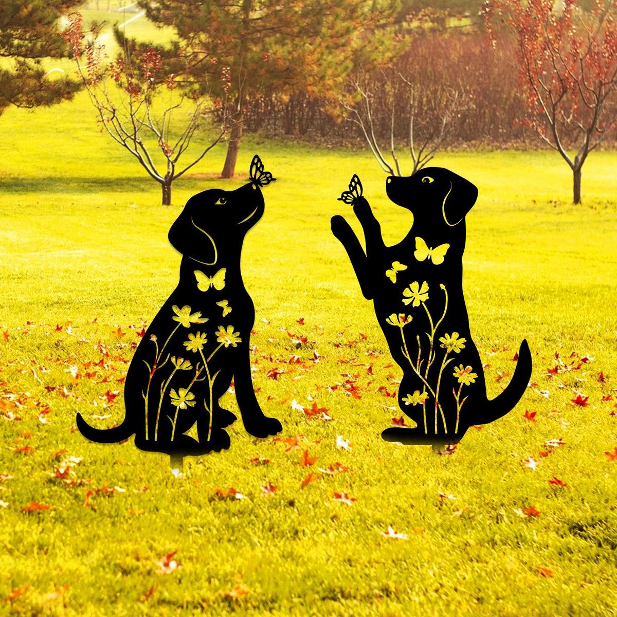 Metal Dog Garden Decor Stakes