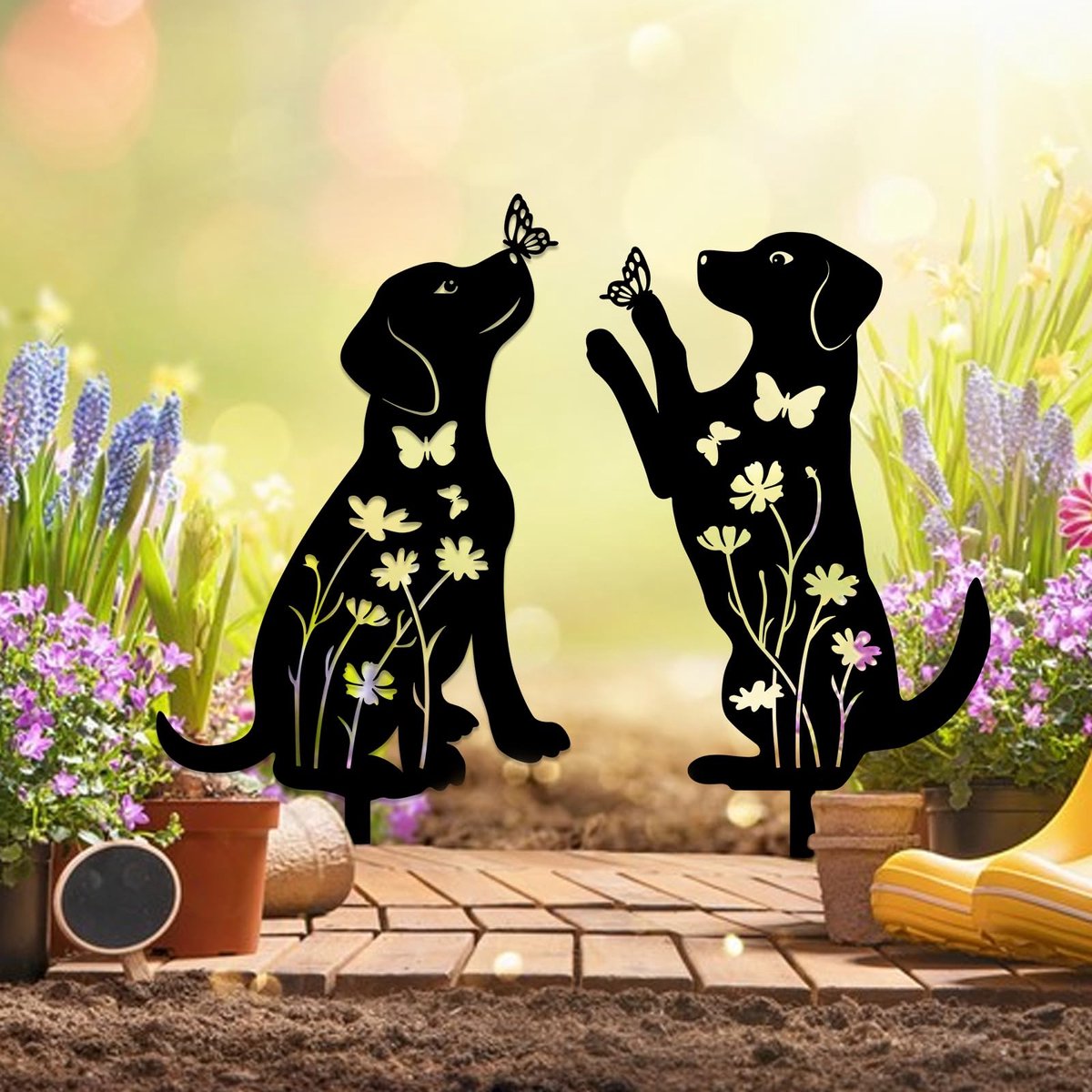 Metal Dog Garden Decor Stakes