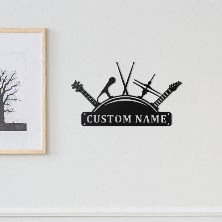 Custom Guitar and Drums Metal Wall Art With LED Lights