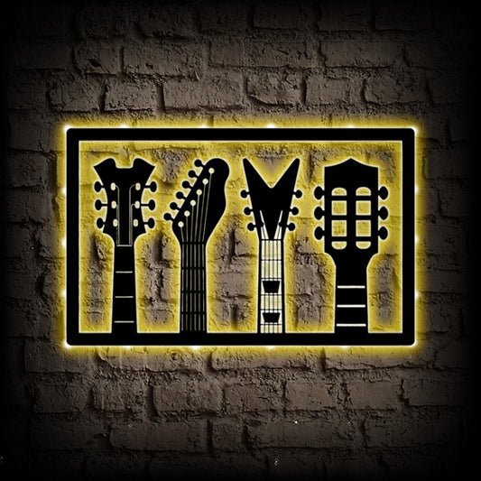 Four Guitars Metal Wall Art With LED Lights