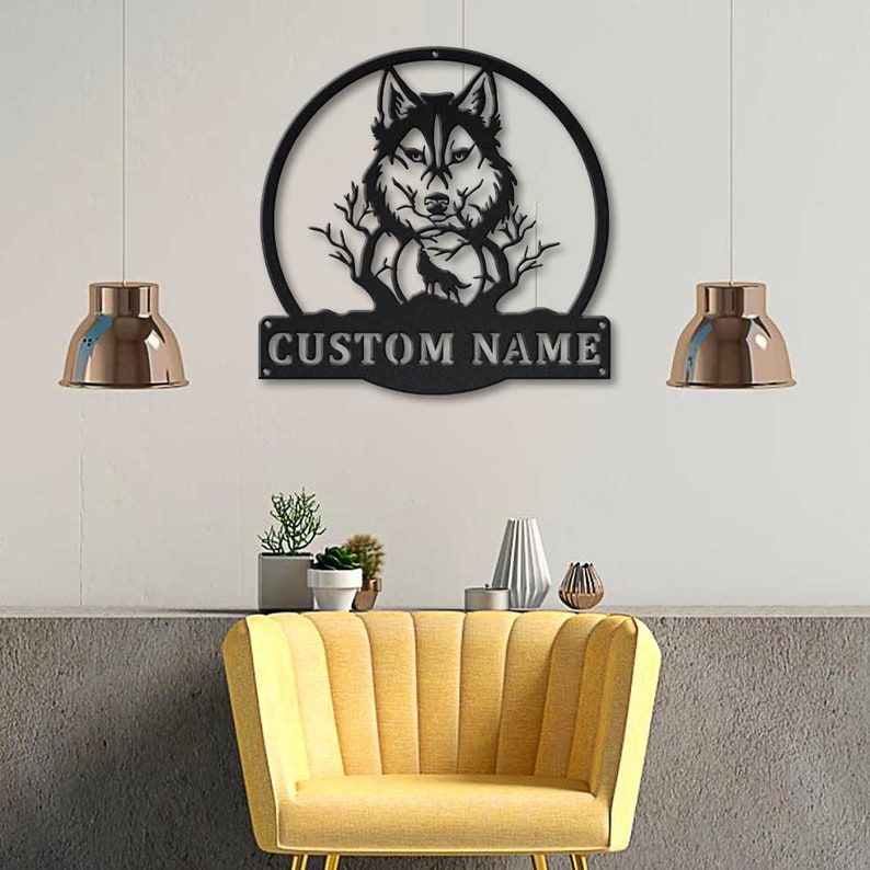 Personalized Wolf Monogram Metal Wall Art With LED Lights