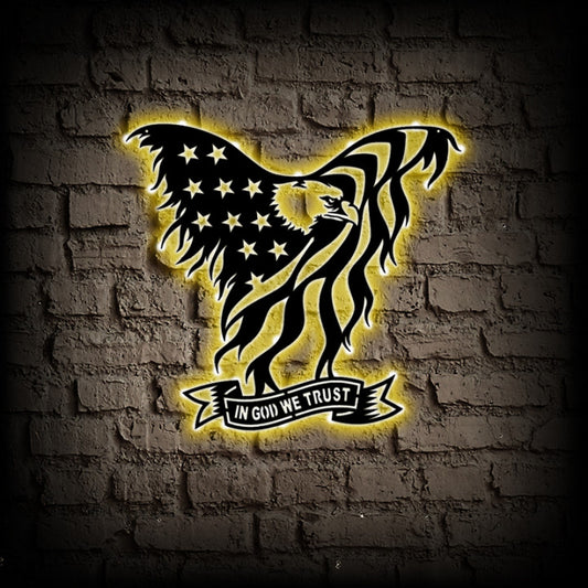 American Eagle Flag Metal Wall Art With LED Lights