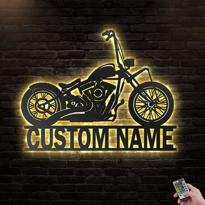Personalized Motorcycle Garage Metal Wall Art With LED Lights