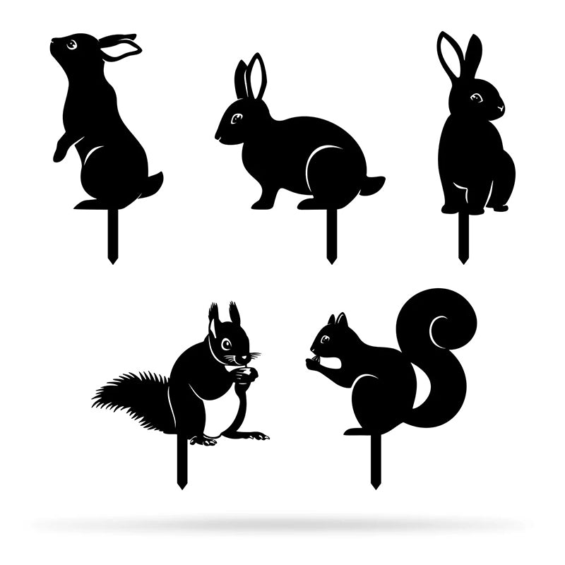 Metal Garden Art - Rabbit Squirrel 5-Pack
