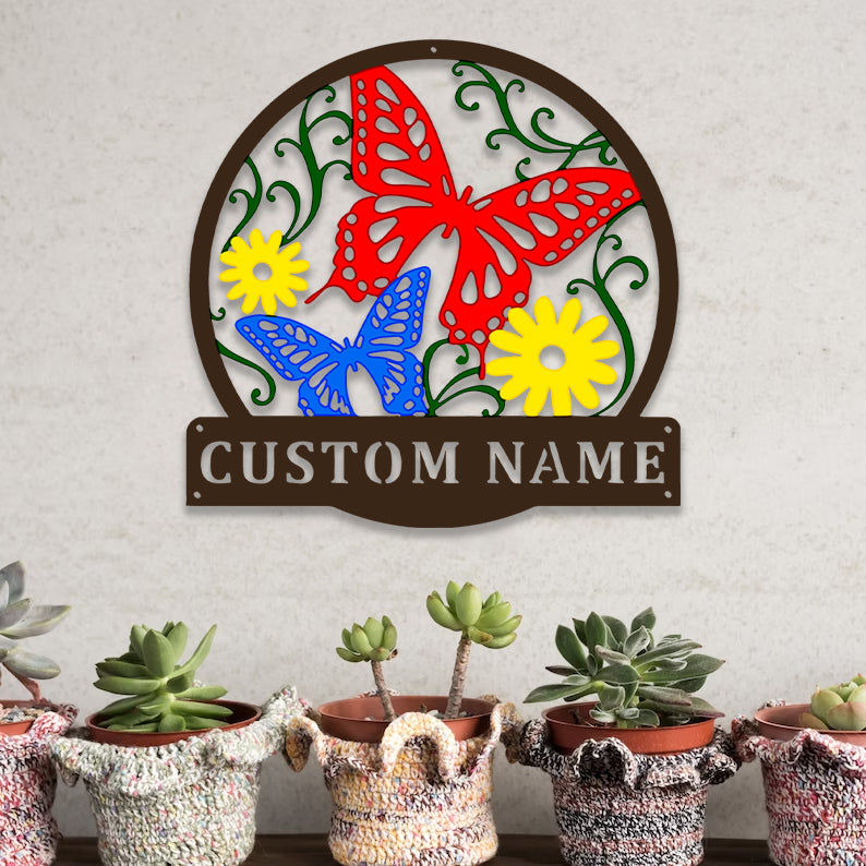 Personalized Double Sided Painted Metal Butterfly Art