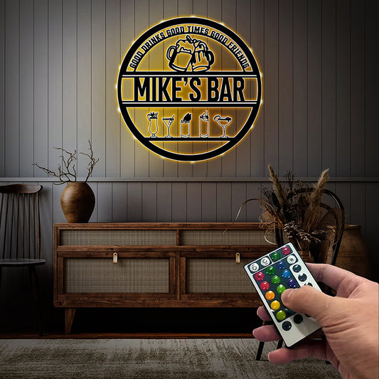 Personalized Home Bar Metal Art With LED Lights