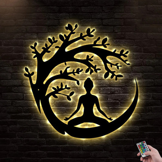 Buddha Tree Metal Wall Art With Led Lights