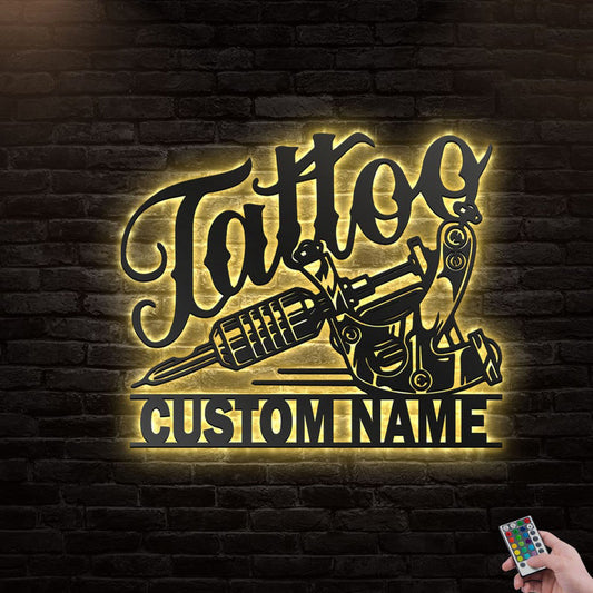 Personalized Tattoo Artist Metal Wall Art With Led Lights
