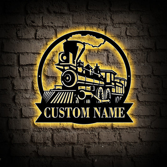 Personalized Train Metal Wall Art With Led Lights