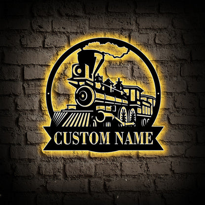 Personalized Train Metal Wall Art With Led Lights