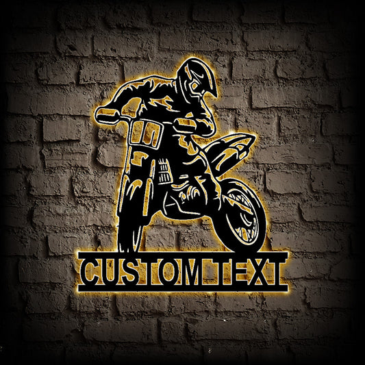 Personalized motocross Metal Wall Art With LED Lights